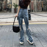 Stetnode Y2K Flare Jeans Women Streetwear Bandage Wide Leg Denim Pants Harajuku Korean High Waist Lace Up Loose Casual Trousers