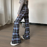 Stetnode Plaid Printed Slim Fashion Flare Pants High Waist Vacation Casual Streetwear Daily Basic Leggings Clohtes For WomenChristmas Gifts