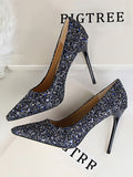 Stetnode Pointed-Toe Sequined Shallow Cut Pumps