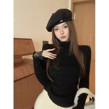 Stetnode Half Turtleneck Sweater Women Elegant Lace Patchwork Knitted Pullovers Korean Black Long Sleeve Knitwear Winter Jumpers