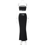 Stetnode Strapless Cut Hollow Out Corset Tant Top Long Skirt 2 Piece Set Elegant Evening Y2K Fashion Streetwear Casual ClothingChristmas Gifts