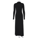 Stetnode Elegant Basic Long Sleeve Solid Hole Backless Slit Split Women'S Dresses Party Club Evening Wholesale Winter ClothesChristmas Gifts