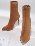 Stetnode Pointed-Toe Solid Color Split-Joint Boots Pumps