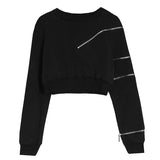 Stetnode Y2K Cropped Hoodies Women Streetwear Black Zipper Sweatshirts Harajuku Hip Hop Korean Long Sleeve Casual Pullovers Tops