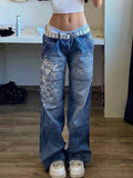 Stetnode Washed Heart Pattern Cargo Jeans