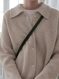 Stetnode Solid Waffle Lapel Neck Cardigan