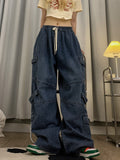 Stetnode back to school spring outfit Asia Solid Color Streetwear Multi-Pocket High Waist Straight Wide Leg Cargo Pants