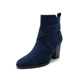 Stetnode Women Deep Blue Suede Surface High Heel Boots Sexy Point Head Side Zip Short Boots 2025 Autumn Female Elegant Chelsea Boots