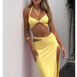 Stetnode Outfit Sexy Sleeveless Neck Tight Fitting Hip Wrap The Buttocks Slit Dresses Women 2025 Summer Fashionable Nightclub Elegant Vestidos