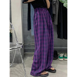 Stetnode Vintage Plaid Wide Leg Pants Women High Waist Straight Casual Trousers Harajuku Korean Fashion Loose All Match Full Length