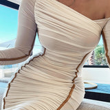 Stetnode Off The Shoulder Mesh Long Sleeve Midi Long Dress Party Prom Y2K Streetwear Elegant Evening Summer Casual ClothingChristmas Gifts