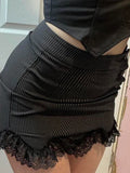 Stetnode Gothic Stripe Buttons Lace Patchwork Skirt