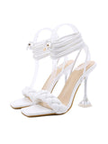 Stetnode Lace-Up Open Toe Split-Joint Square-Toe Pumps Sandals