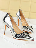 Stetnode Belt Buckle Pointed-Toe Shiny Split-Joint Pumps