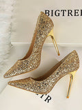 Stetnode Pointed-Toe Sequined Shallow Cut Pumps