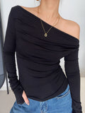 Stetnode 2024 New Fashion Spring Outfit Asymmetrical Off Shoulder Long Sleeve Shirt