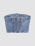 Stetnode 2024 New Fashion Spring Outfit Button Up Denim Strapless Tube Top