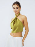 Stetnode 2024 New Fahion Spring Outfit Halter Neck Twist Open Back Satin Crop Top