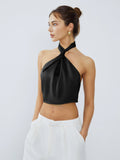 Stetnode 2024 New Fahion Spring Outfit Halter Neck Twist Open Back Satin Crop Top