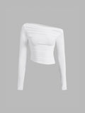 Stetnode 2024 New Fashion Spring Outfit Asymmetrical Off Shoulder Long Sleeve Shirt