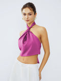 Stetnode 2024 New Fahion Spring Outfit Halter Neck Twist Open Back Satin Crop Top