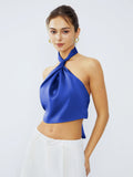 Stetnode 2024 New Fahion Spring Outfit Halter Neck Twist Open Back Satin Crop Top