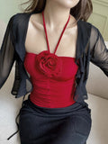 Stetnode 2024 New Fahion Spring Outfit Halter Neck Rosette Bud Tank Top