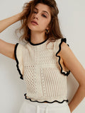 Stetnode 2024 New Fahion Spring Outfit Maze Crochet Eyelet Flounce Tank Top