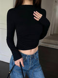 Stetnode 2024 New Fahion Spring Outfit Mock Neck Slinky Long Sleeve Ribbed Knit Crop Shirt