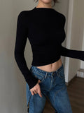 Stetnode 2024 New Fahion Spring Outfit Mock Neck Slinky Long Sleeve Ribbed Knit Crop Shirt