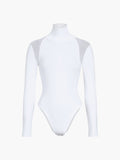 Stetnode 2024 New Fashion Spring Outfit Patchwork Mesh Turtleneck Long Sleeve Bodysuit