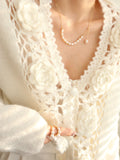 Stetnode 2024 New Fashion Spring Outfit Knit Floral Crocheted Hollow V-neck Cardigan