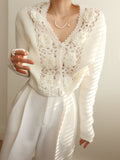 Stetnode 2024 New Fashion Spring Outfit Knit Floral Crocheted Hollow V-neck Cardigan