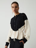 Stetnode 2024 New Fahion Spring Outfit Pointelle Knit Patchwork Tie Front Sweater