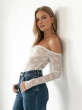 Stetnode 2024 New Fashion Spring Outfit Lace Off Shoulder Long Sleeve Bodysuit