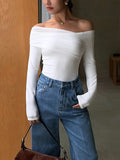 Stetnode 2024 New Fashion Spring Outfit Solid Off Shoulder Long Sleeve Top