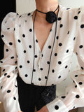 Stetnode 2024 New Fashion Spring Outfit Sheer Polka Dot Blouse