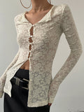 Stetnode 2024 New Fahion Spring Outfit Lace Split Long Sleeve Top
