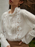 Stetnode 2024 New Fashion Spring Outfit Frenchy Swiss Dot Lace Trim Flare Sleeve Shirt