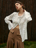 Stetnode 2024 New Fashion Spring Outfit Frenchy Swiss Dot Lace Trim Flare Sleeve Shirt