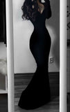 Stetnode Elegant Mermaid Sweetheart Black Lace Long Sleeves Prom Dress Birthday Outfits C3537