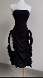 Stetnode Elegant Sheath Strapless Black Satin Prom Dress Birthday Outfits C3543