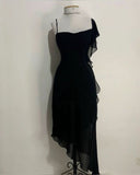 Stetnode Elegant High Low Straps Black Chiffon Prom Dress Birthday Outfits C3544