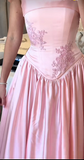 Stetnode Elegant A Line Straps Pink Satin Long Length Prom Dresses Birthday Outfits C3553