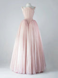 Stetnode Vintage Ball Gown Straps Pink Tulle Long Length Prom Dresses Birthday Outfits C3554