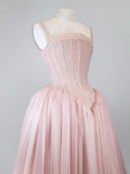 Stetnode Vintage Ball Gown Straps Pink Tulle Long Length Prom Dresses Birthday Outfits C3554