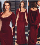 Stetnode Vintage Sheath Boat Neckline Burgundy Velvet Long Length Prom Dresses Birthday Outfits C3557