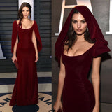 Stetnode Vintage Sheath Boat Neckline Burgundy Velvet Long Length Prom Dresses Birthday Outfits C3557