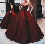 Stetnode Vintage Ball Gown Strapless Burgundy Sequin Long Length Prom Dresses Birthday Outfits C3562