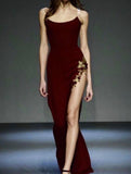 Stetnode Vintage Sheath Strapless Burgundy Slit Long Length Prom Dresses Birthday Outfits C3565